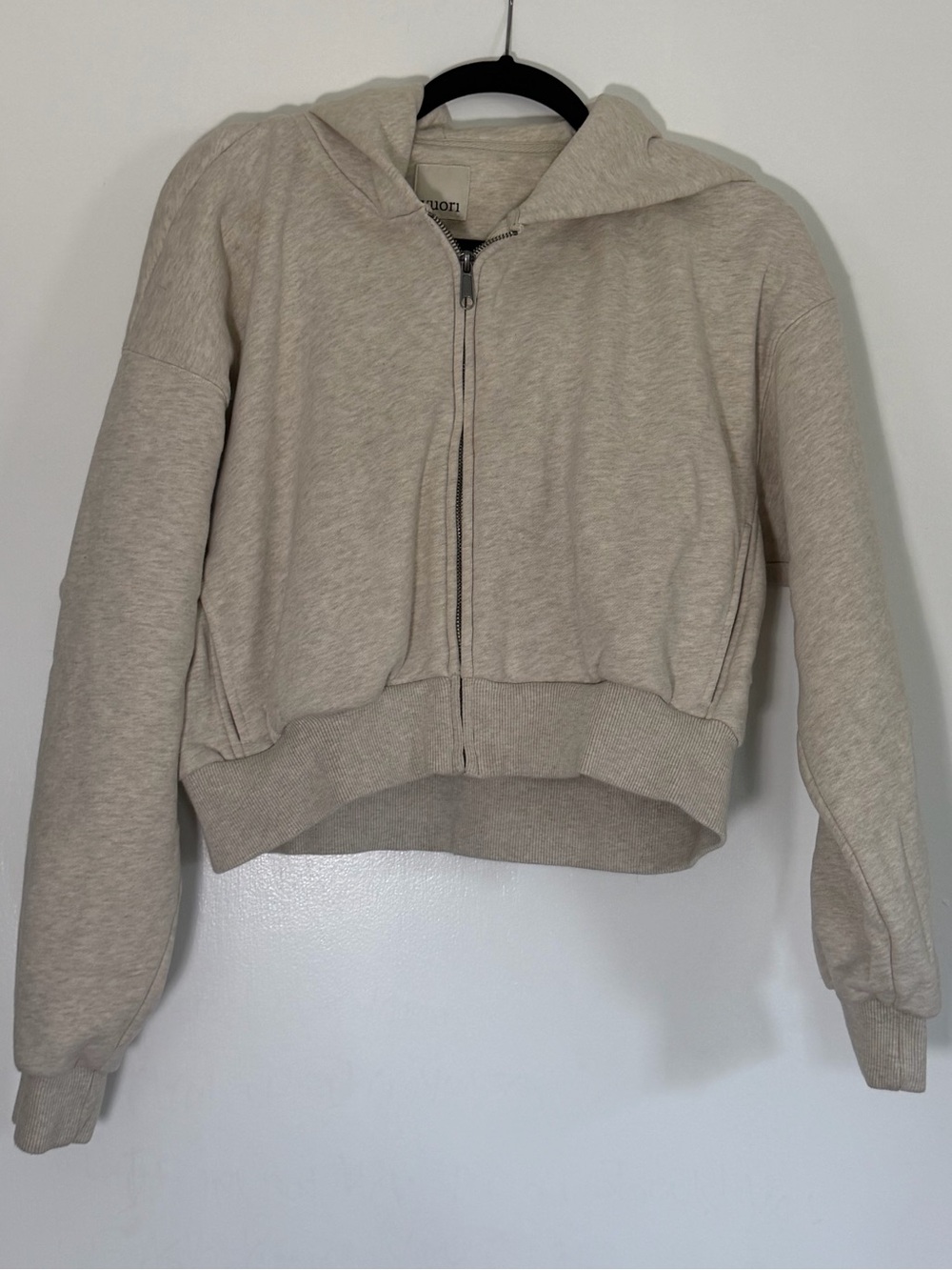 Vuori Neutral Beige Hooded Zip Bomber Jacket
